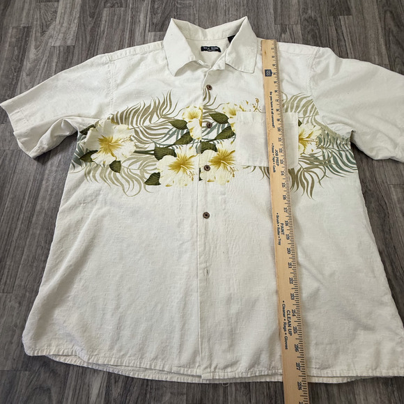 Silk Icon 100% Silk Hawaiian Shirt Large Cream Yellow Floral Aloha Camp Button - Picture 6 of 6